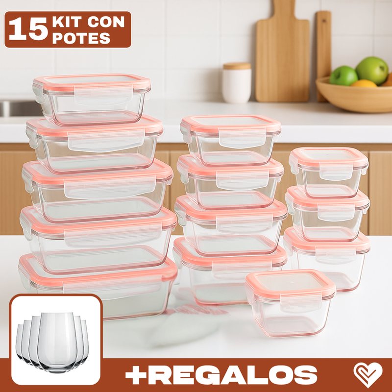 Kit con 15 Frascos Herméticos de Vidrio + 10 Vasos de Vidrio Aruba [¡ÚLTIMAS UNIDADES EN STOCK!]